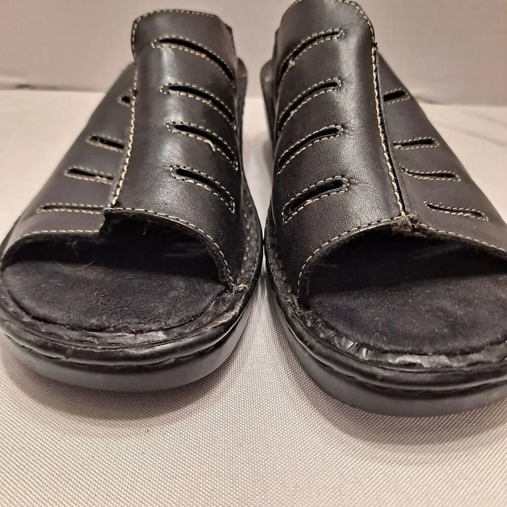 Dr. Scholl's Women's Reba Leather Slide Sandals Sz 6.5 Black Cutout Design